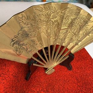 Bronze Phoenix fan sculpture w stand